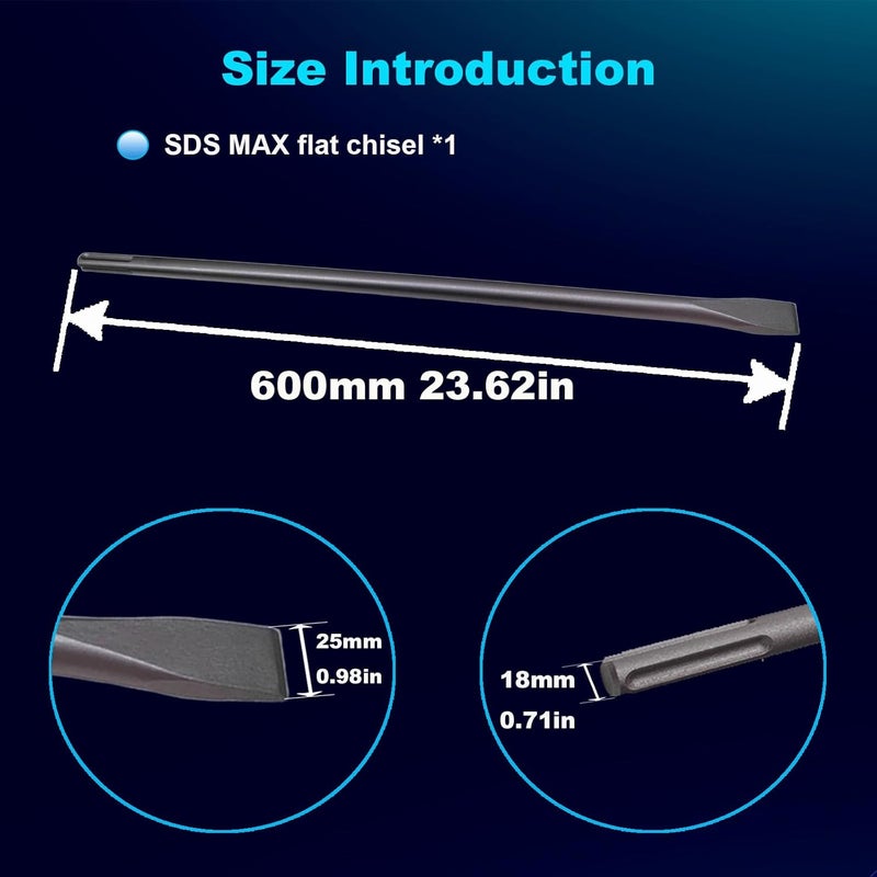 Phyxlyn 24-Inch SDS Max Flat Chisel, 1 Inch Alloy Steel, Ideal for Concrete Demolition, Tile Removal - Image 3